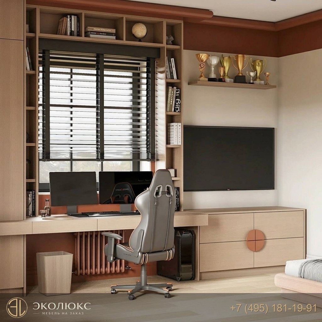 Современный детский гарнитур с диваном и шкафами фото 2
